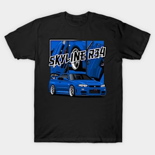 Nissan Skyline r34 GTR Blue, JDM Car T-Shirt